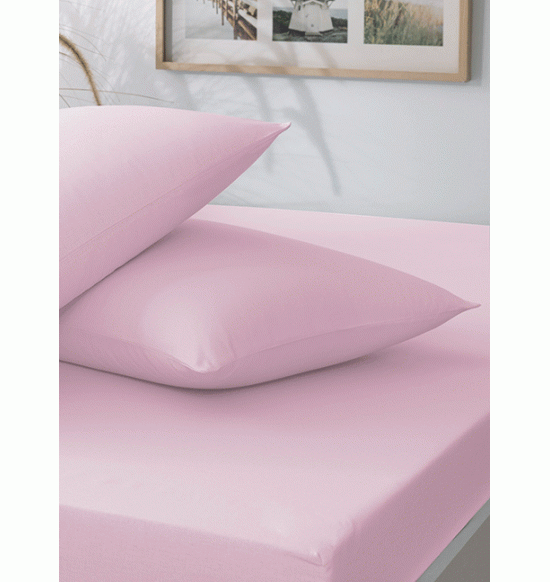 Простыня на резинке Tac Carsaf Ranforce 160х200 см + 2 наволочки (розовый)