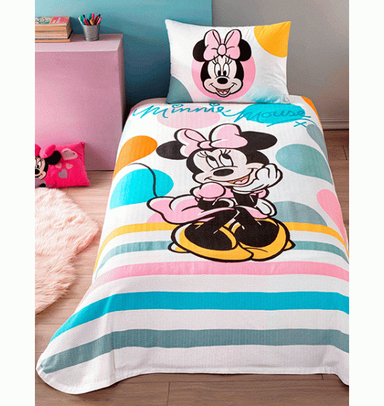 Постельное белье TAC 1.5 сп. Disney Minnie Mouse Sweet с вафельным покрывалом