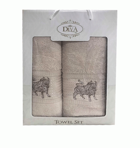 Комплект полотенец с вышивкой "Diva" Bogalar 50х90-70х140 1/2 бежевый