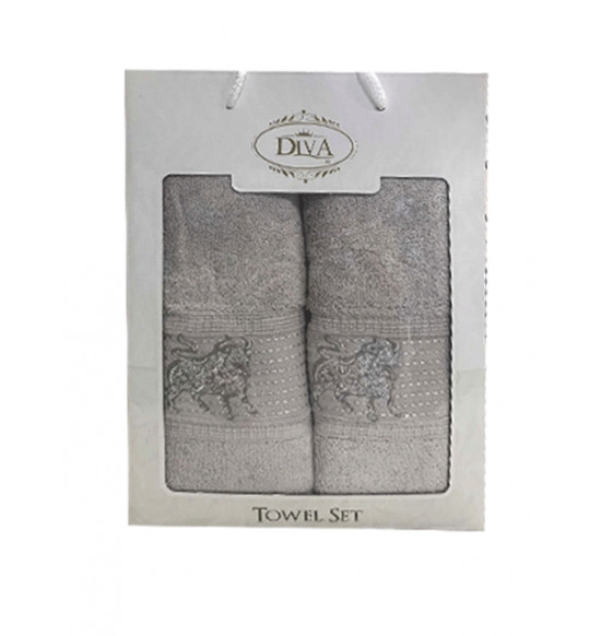 Комплект полотенец с вышивкой "Diva" Bogalar 50х90-70х140 1/2 св. серый