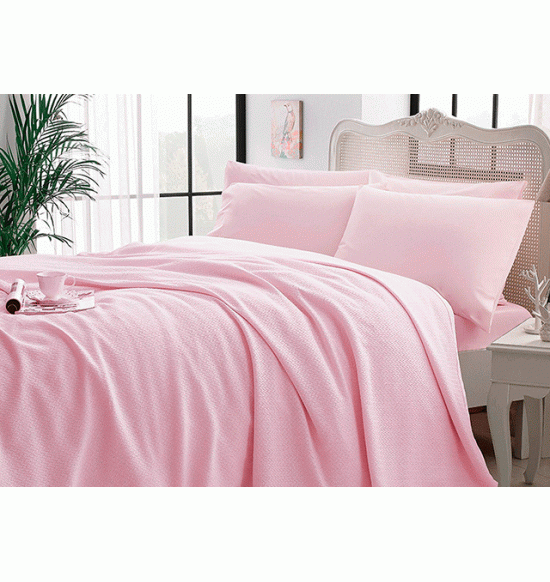 Комплект белья TAC 1.5 сп. Iglo с вафельным покрывалом (розовый)