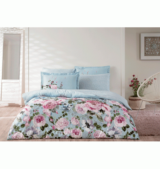 Постельное белье TAC 2 сп. евро сатин Digital Jardin Mavi